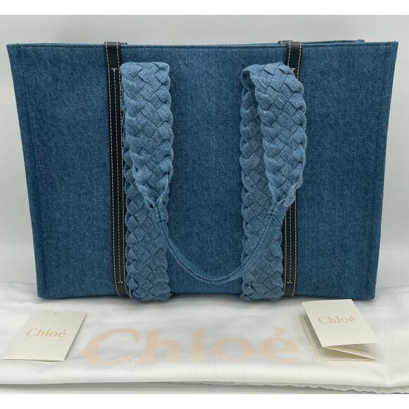 $2K BRAND NEW CHLOE LARGE WOODY DENIM SUMMER TOTE BAG NWT AUTHENTIC - Picture 7 of 15